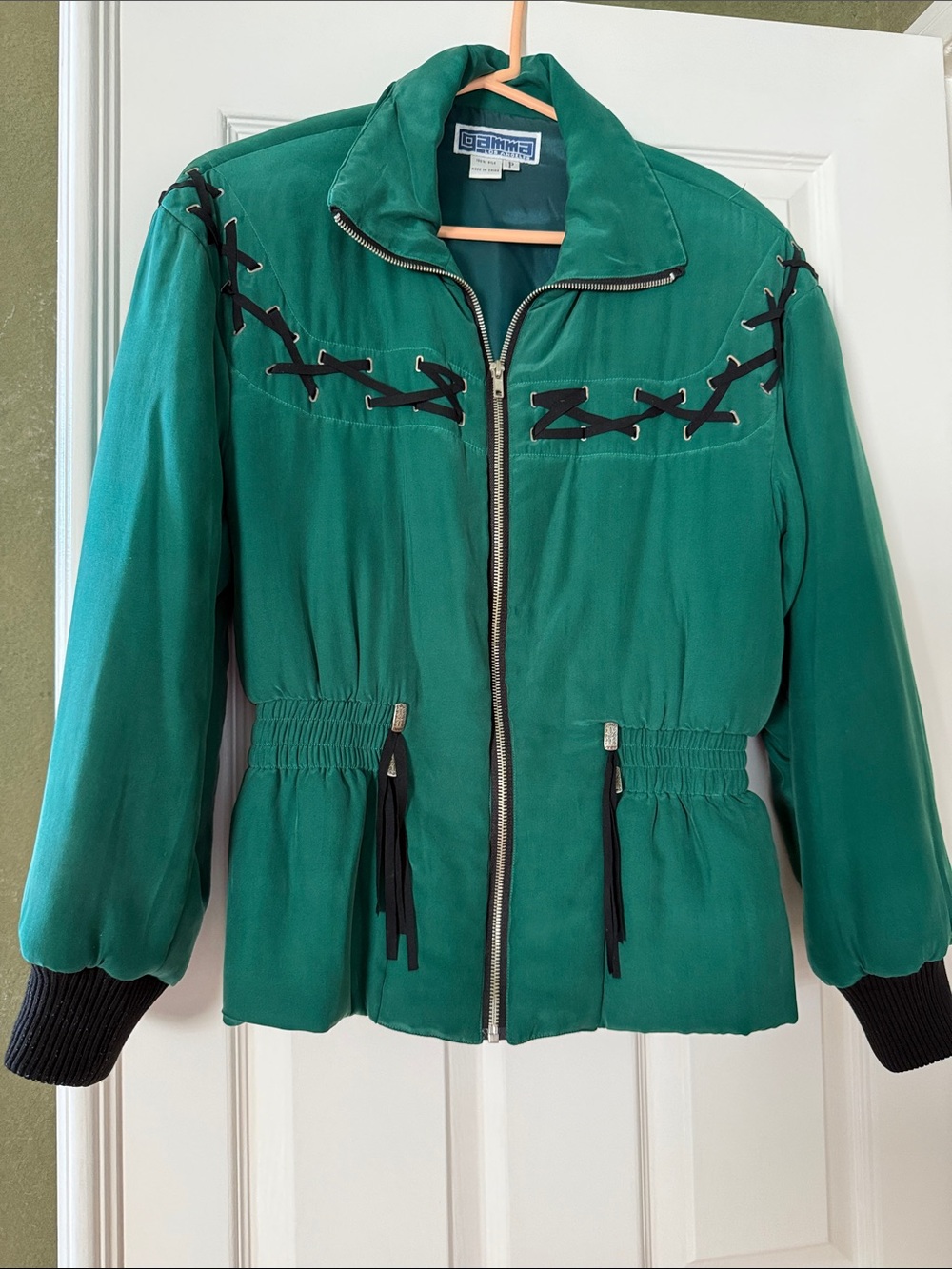 Vintage Silk Green Zip Front Women's Jacket